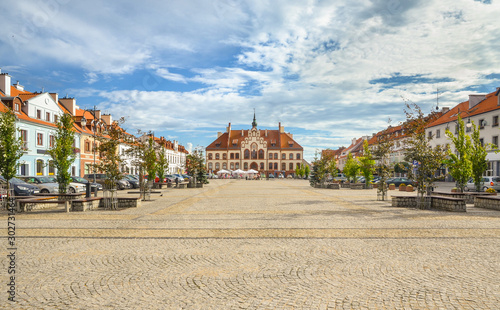 Market square in Pisz with the historic town hall, Masuria, Poland. photo