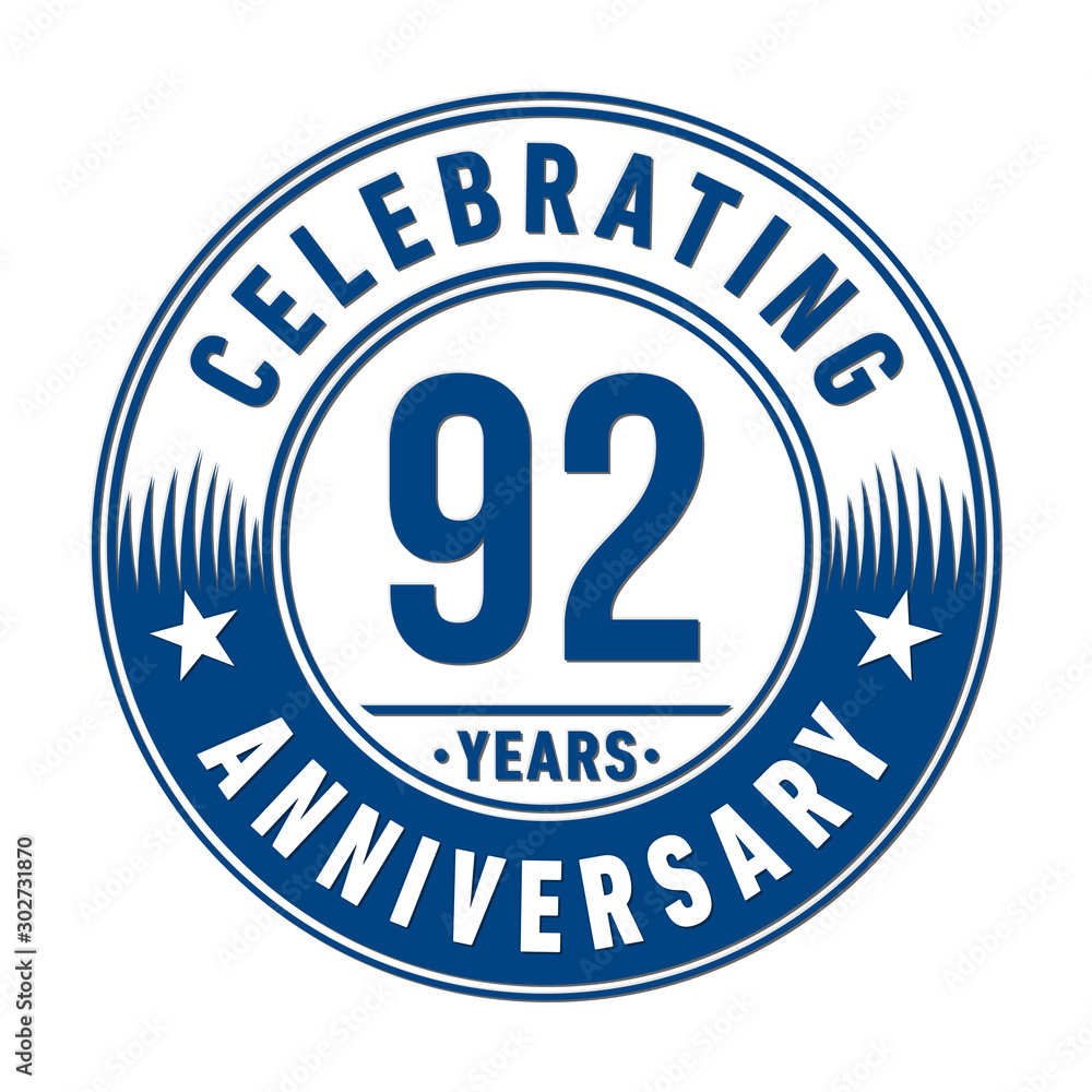 92 years anniversary celebration logo template. Vector and illustration.