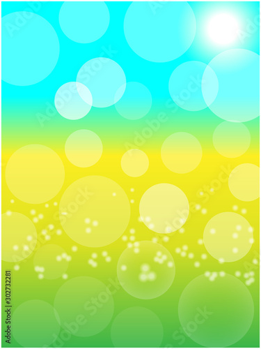 Summer spring Sunny bokeh abstract background texture yellow blooming meadow in sunlight.