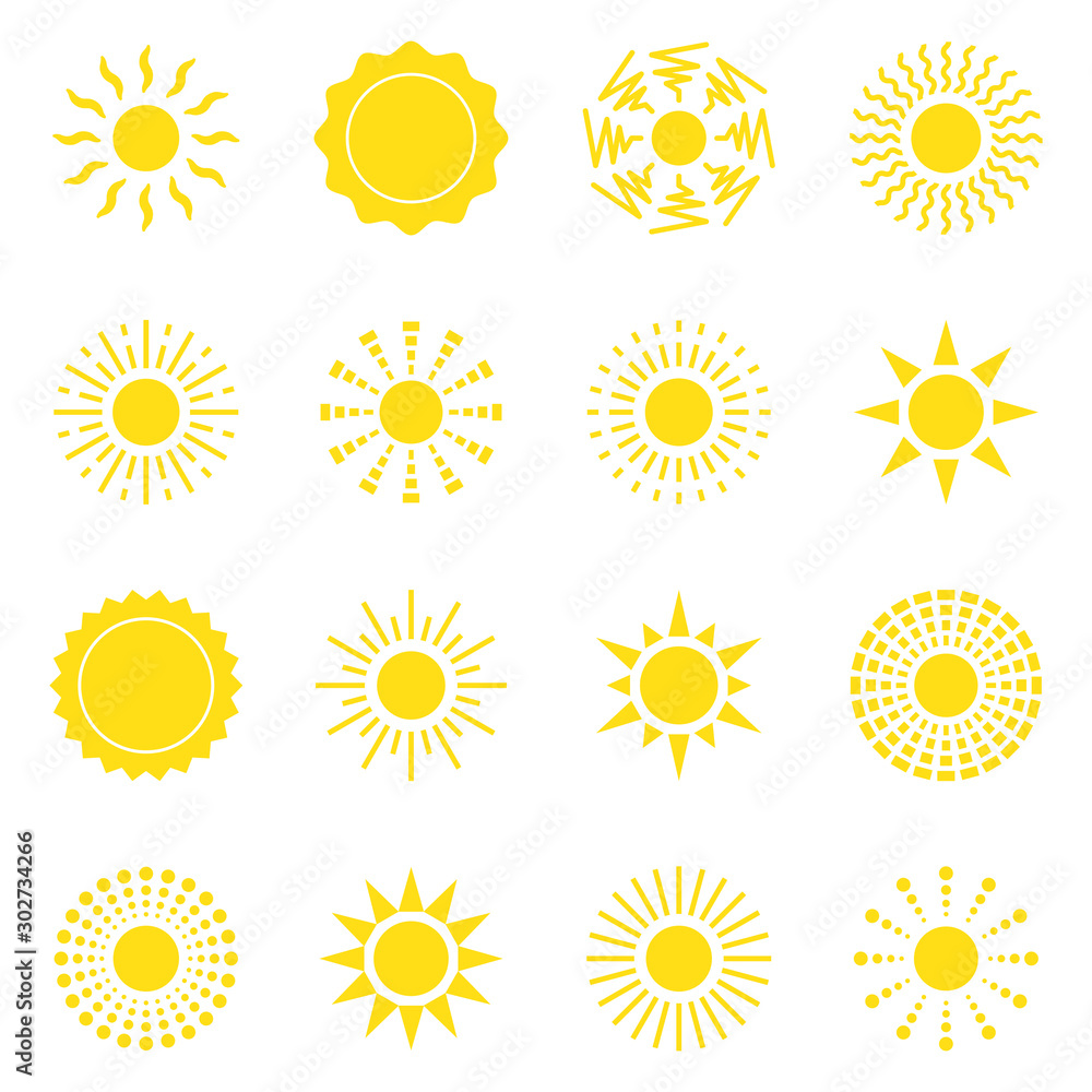 The sun icon set. For summer, nature, sky, summer. The silhouette of the sun. Isolated vector illustration The sun icon set. For summer, nature, sky, summer. The silhouette of the sun. Isolated vector illustration