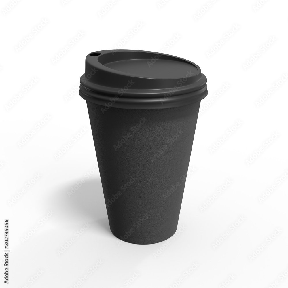 Blank black coffee cup mockup. Branding template. 3d render isolated on white Blank black coffee cup mockup. Branding template. 3d render isolated on white