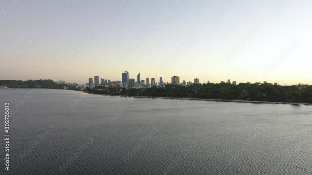 Aerial sunrise view South Perth residential suburb shoreline Aerial sunrise view South Perth residential suburb shoreline