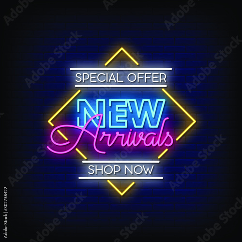 New Arrivals Neon Signs Style Text Vector