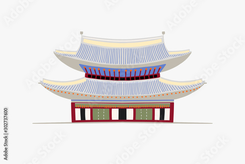 doodle flat vector illustration of pagoda in Gyeongbokgung Palace in Seoul