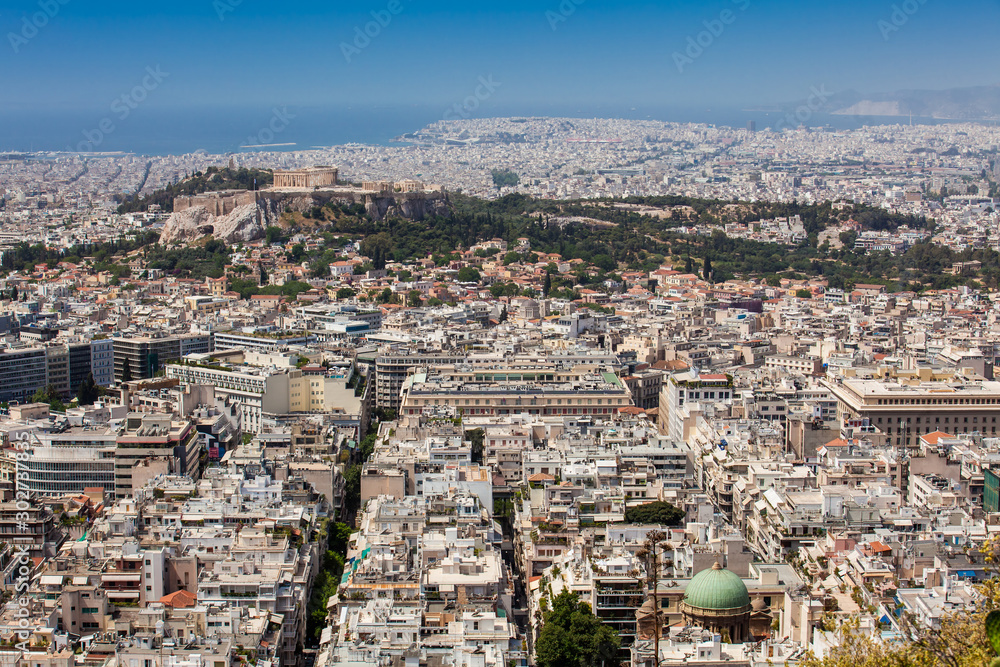 The city of Athens seen from the Mount Lycabettus a Cretaceous limestone hill