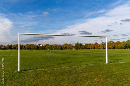 A beautiful amateur football field in a London park England.