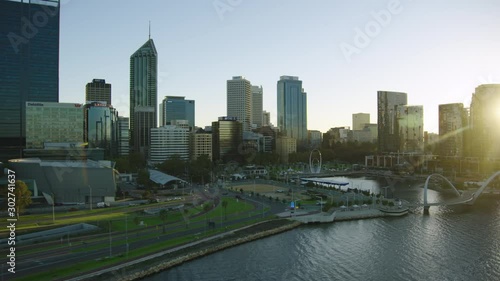 Aerial view Perth waterfront at sunrise Elizabeth Quay photo