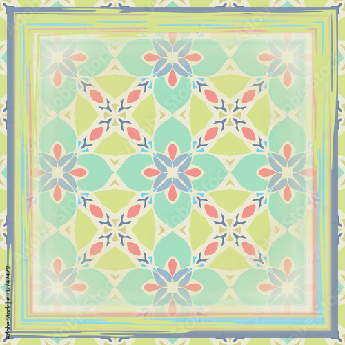 Mandala color abstract geometric pattern  vector seamless  can be used for printing onto fabric  interior  design  textile. Scarf design.