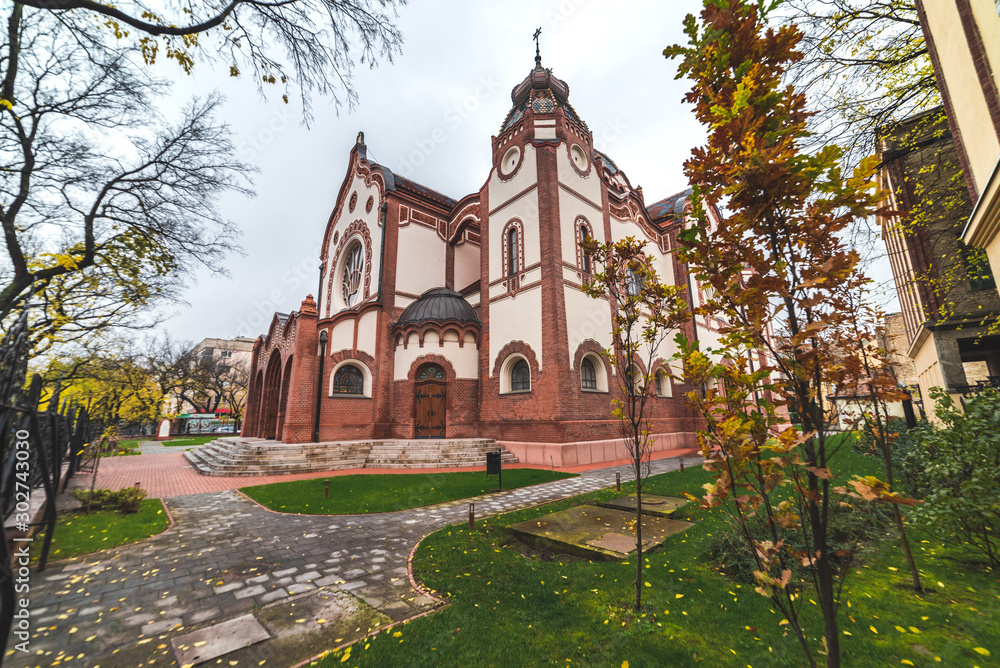Naklejka premium Subotica, Serbia, November 9, 2109, Beautiful exterior photos of a Jewish synagogue