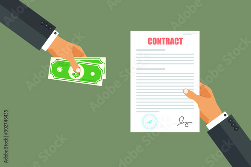 Contract bribe concept. Businessman pay for contract. Corruption in business