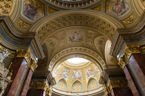 Inside architectural details. St. Stephen's Basilica in Budapest, Hungary
