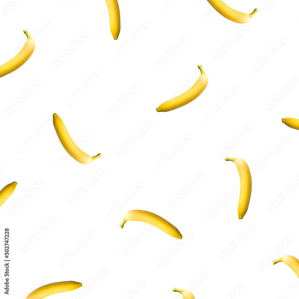 Pattern of bananas isolated on white background. Flat lay.