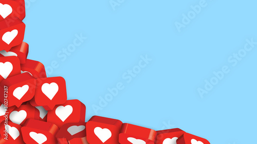 Background of red social media notification like icon . Follow, comment. - 3D Rendering