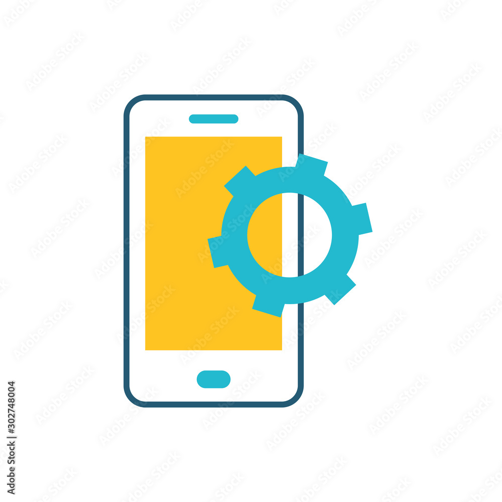smartphone with gear settings icon smartphone with gear settings icon