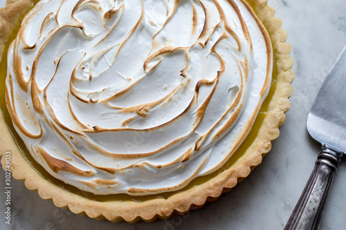 Overhead view of lemon meringue tart