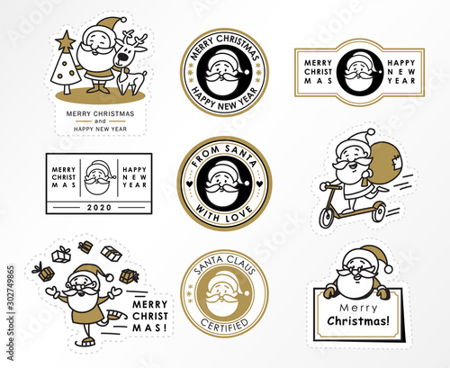 Set of Santa claus stickers, stamps, Chrismas and New year decoration.  From Santa claus with love. Santa certified. Vector illustration. photo