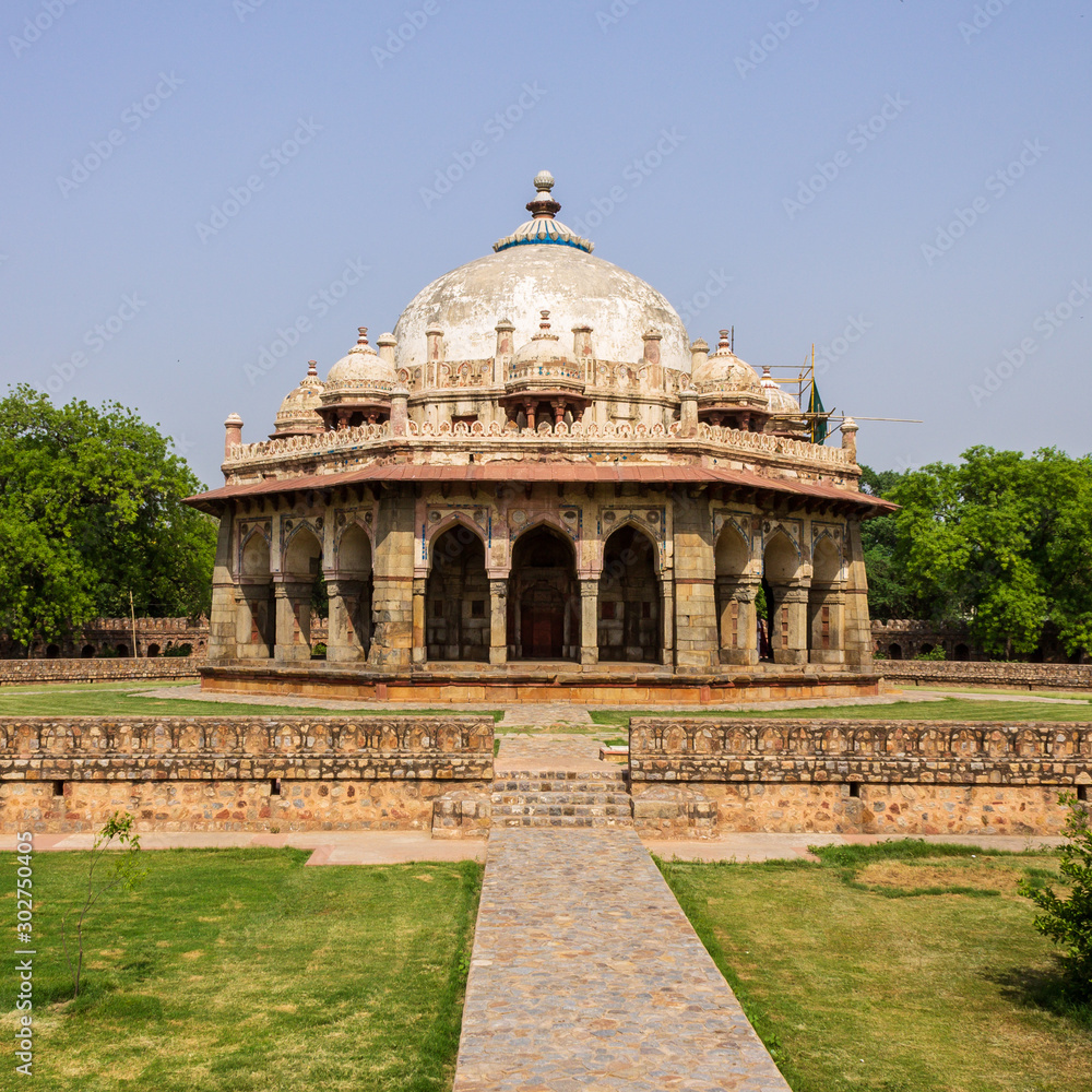 Tomb of Isa Khan near Mausoleum of Humayun Complex. UNESCO World Heritage in Delhi, India. Asia.