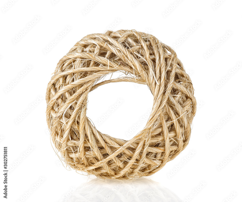 Rope coil roll on a white background. Household rope. Rope coil roll on a white background. Household rope.