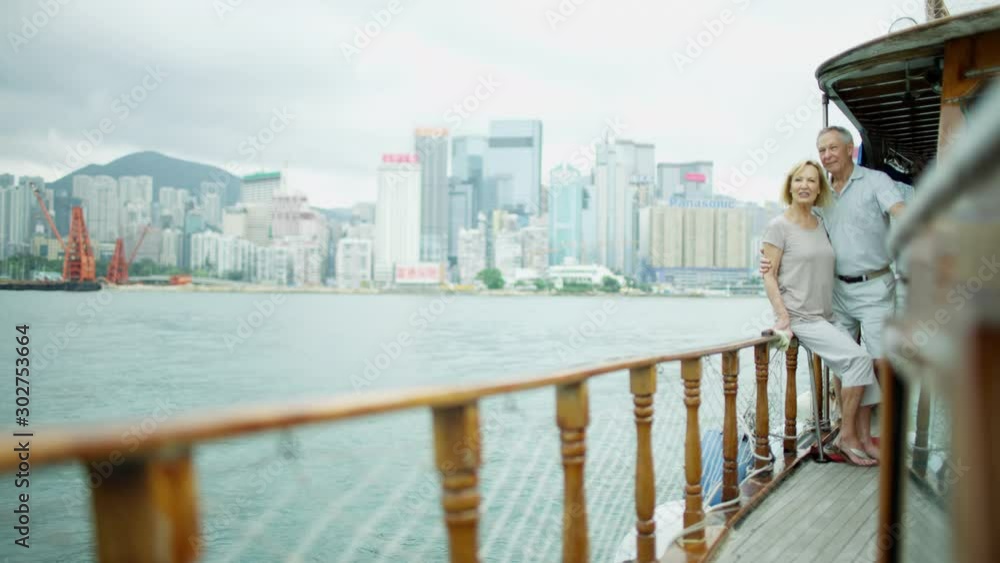 View of couple enjoying city skyline Hong Kong View of couple enjoying city skyline Hong Kong