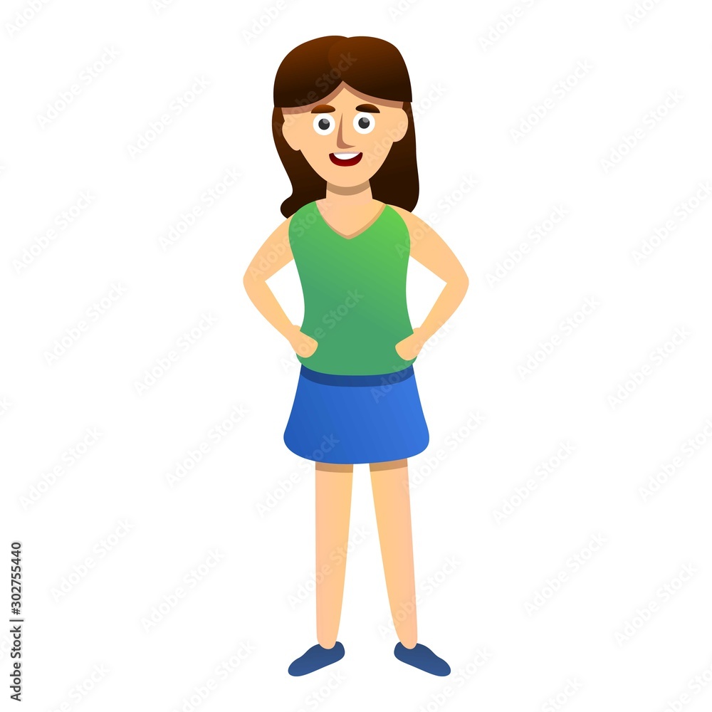 Happy girl in skirt icon. Cartoon of happy girl in skirt vector icon for web design isolated on white background Happy girl in skirt icon. Cartoon of happy girl in skirt vector icon for web design isolated on white background