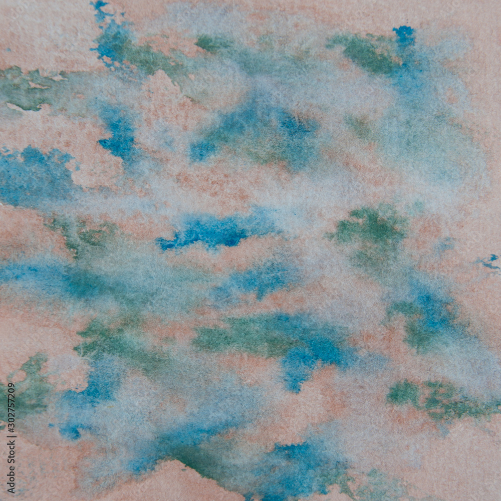 Background abstract watercolor teal green and peach colors