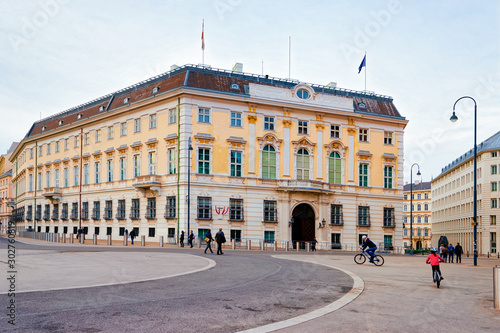 Bundeskanzleramt, or Austrian Federal Chancellery, or BKA on Ballhausplatz Square and Bundesministerium fur Inneres, or Ministry of Interior, or BMI on Herrengasse in Innere Stadt in Vienna in Austria