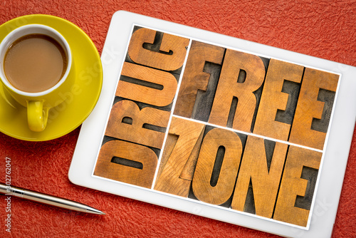 drug free zone in wood type on tablet photo