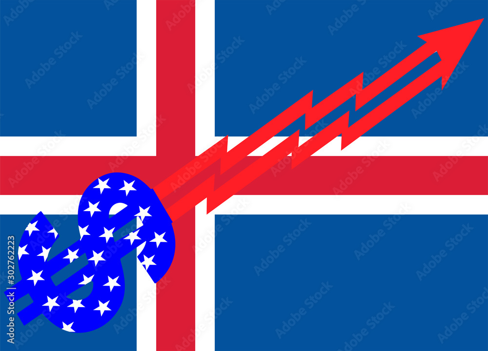 Naklejka premium Flag Of Iceland And Dollar Sign Arrow Graph Going Up