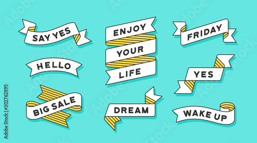 Ribbon Banner. Set of white ribbon banner with text, phrase