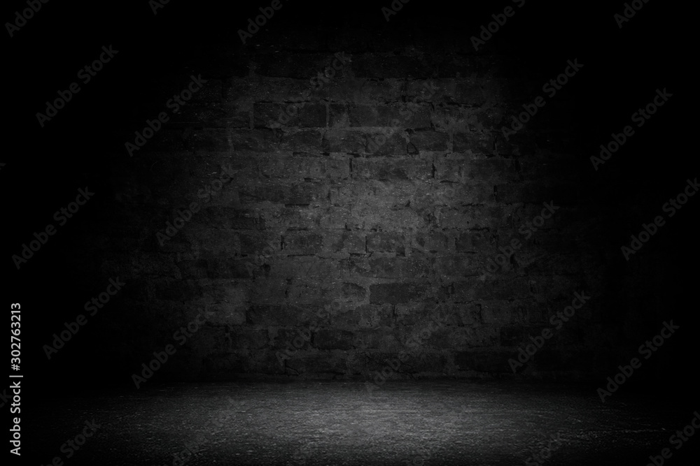 Abstract black brick with background. Studio backdrop well