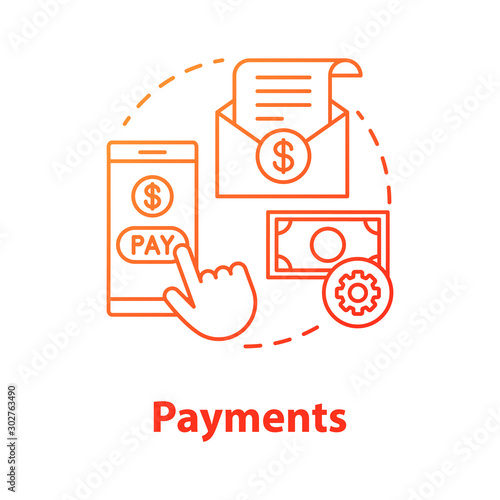 Payments concept icon. Pay online idea thin line illustration. E billing. Financial management app. Expenses tracker application. Internet banking transaction. Vector isolated outline drawing
