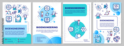 Bioengineering brochure template. Laboratory research. Flyer, booklet, leaflet print, cover design with linear illustrations. Vector page layouts for magazines, annual reports, advertising posters