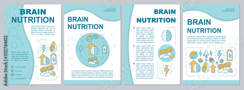 Brain nutrition brochure template. Nuts, healthy food. Flyer, booklet, leaflet print, cover design with linear illustrations. Vector page layouts for magazines, annual reports, advertising posters