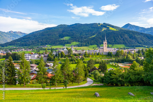 View of surounding countryside, mountains from Radstadt, Radstadt, Styria, Austria photo