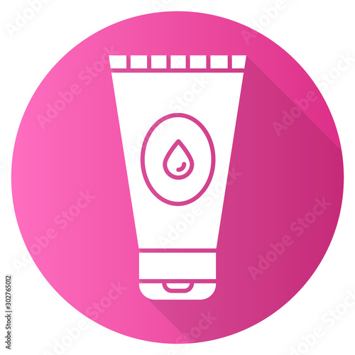 Water-based lubricant pink flat design long shadow glyph icon. Male, female product for safe sex. Healthy intercourse. Natural gel, lube. Product for intimate hygiene. Vector silhouette illustration