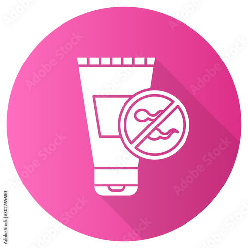 Spermicide pink flat design long shadow glyph icon. Female preservative method. Contraceptive for unwanted pregnancy prevention. Lubricant. Gel product for safe sex. Vector silhouette illustration