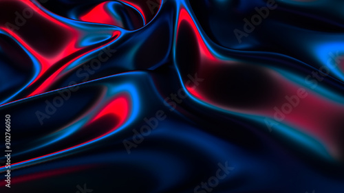 3d render, abstract background, holographic foil, iridescent texture, waving cloth, ripples, metallic reflection.