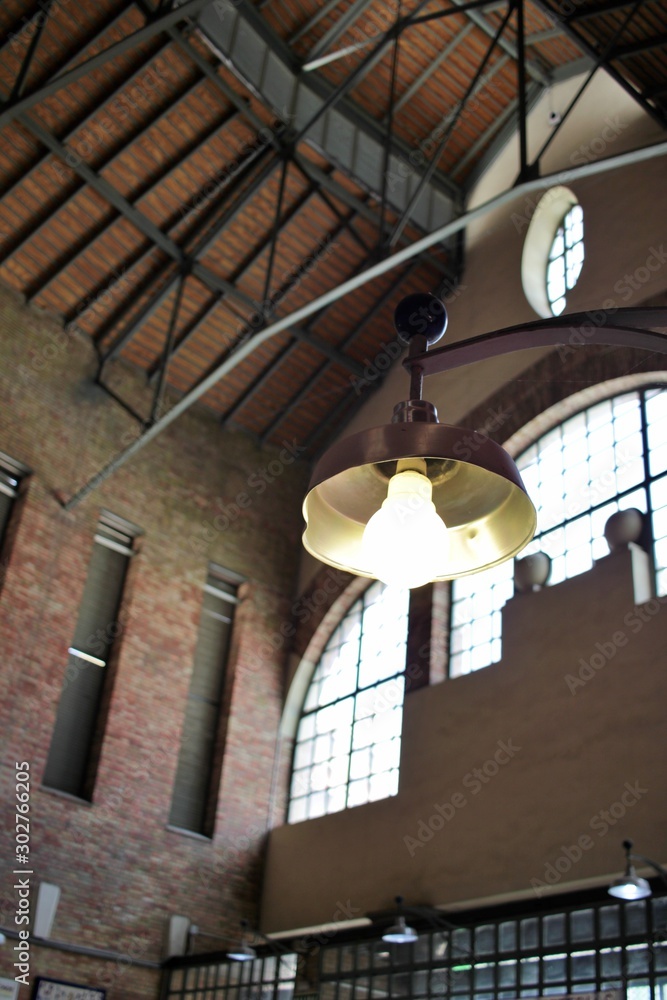vintage style lamp inside an industrial building