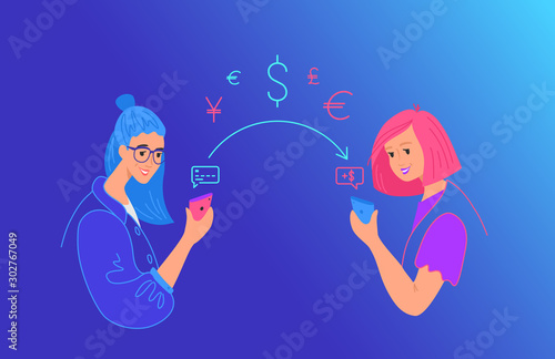Send money gradient vector neon illustration for web and mobile design