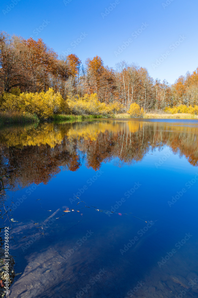 Small mountain lake in the fall