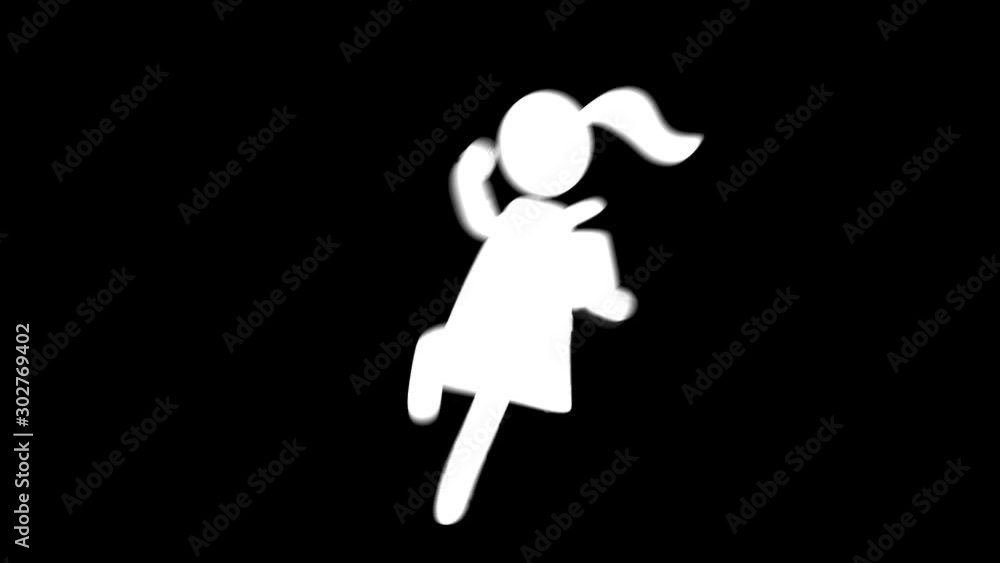 Happy school girl doing a looping skipping walk cycle in 4K Happy school girl doing a looping skipping walk cycle in 4K