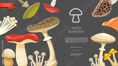 Flat Forest Mushrooms Colorful Template