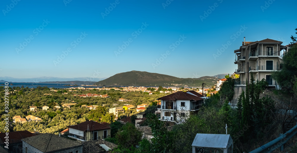 Panoramic view of Lefkada town in Lefkada island, Greece