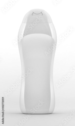 White Bottle Shampoo Packaging Isolated over White Background. Realistic packaging mockup template. Front view.
