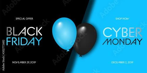 Black Friday Sale. Black Friday Super Sale. Black background. Balloons. Super Sale. Vector illustration.