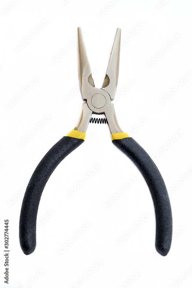 Single pliers tool with rubber handles for the master electrician on white background Single pliers tool with rubber handles for the master electrician on white background