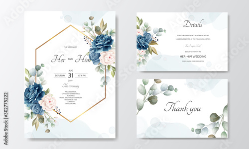 hand drawn floral wedding invitation card photo