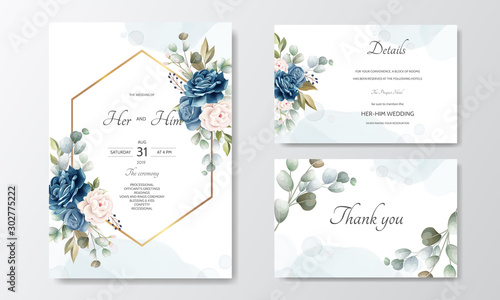 hand drawn floral wedding invitation card