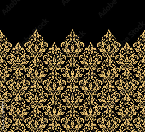 Wallpaper in the style of Baroque. Modern vector background. Gold and black floral ornament. Graphic pattern for fabric, wallpaper, packaging. Ornate Damask flower ornament