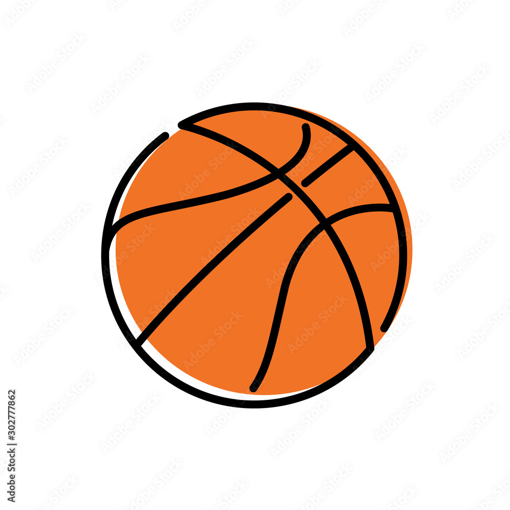 Icono plano lineal pelota de baloncesto con color naranja